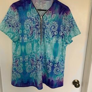 New Women's Blue and Purple Paisley Blouse XL